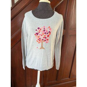 Talbots Petite Light Gray Sweater Heart Tree  Button Shoulder Detail Size LP
